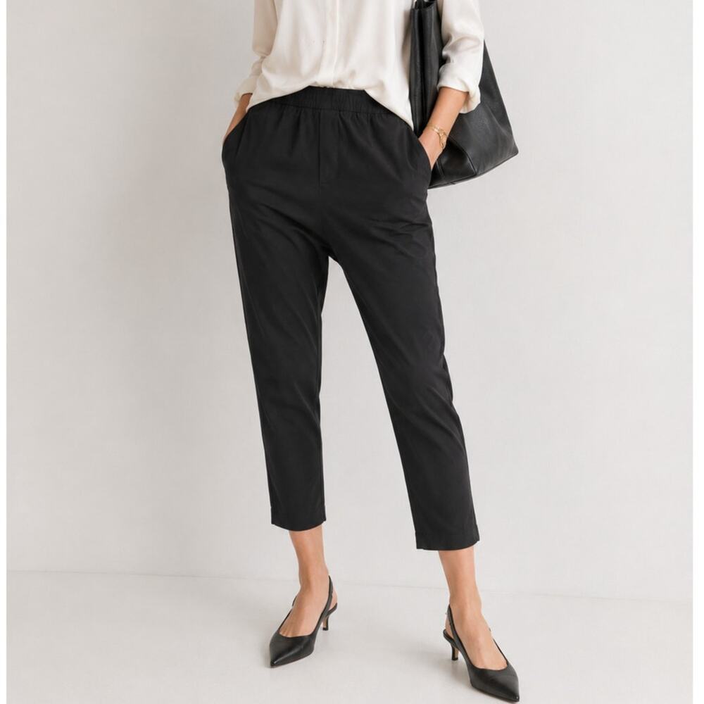 Nili Lotan 8 Drawstring Paris Pants $495 Virgin Wool Elastic Waist Jet Black NWT
